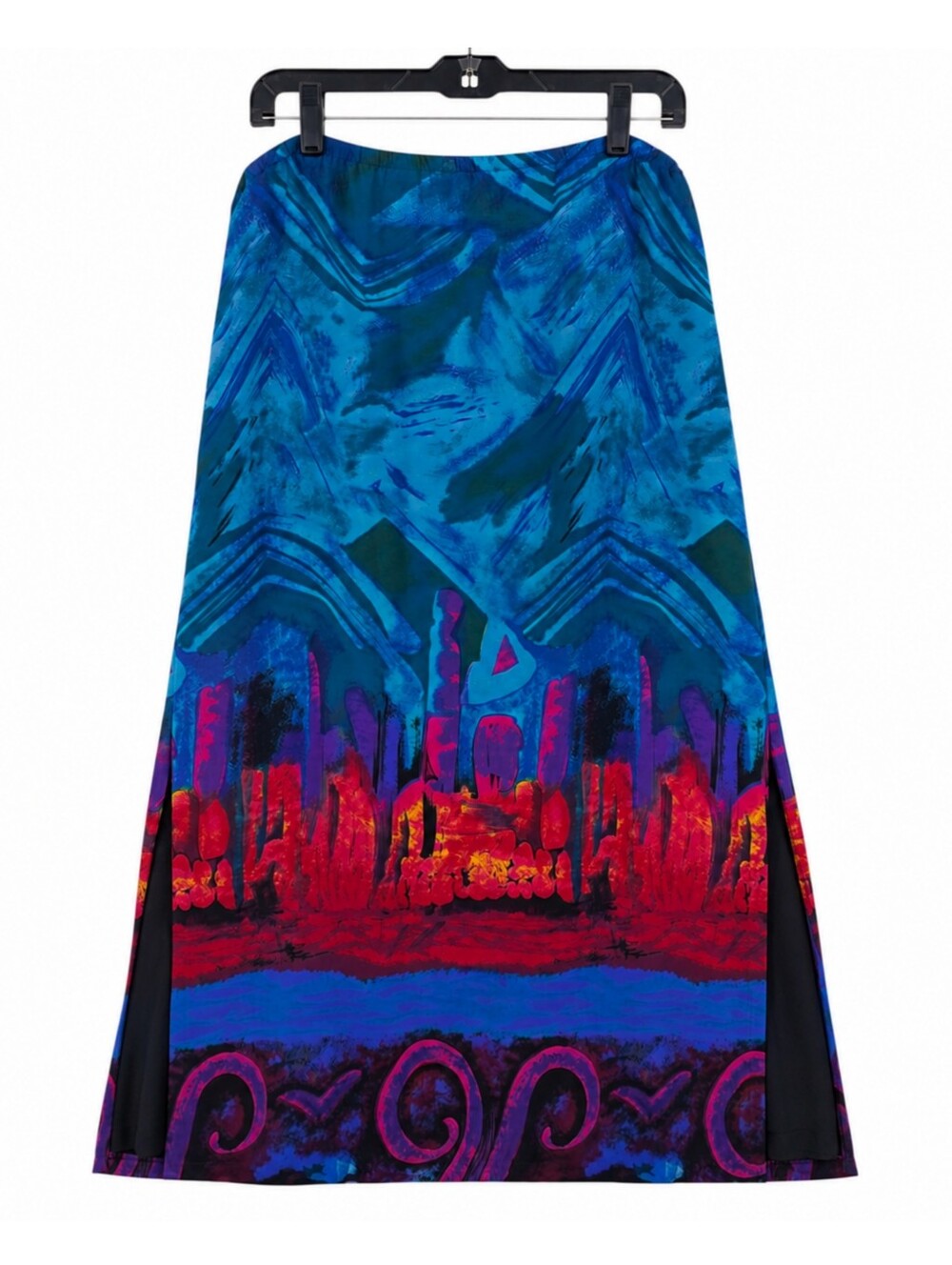 Vintage Chico’s Wearable Art Abstract Rayon Midi Maxi Skirt Lagenlook Size 3